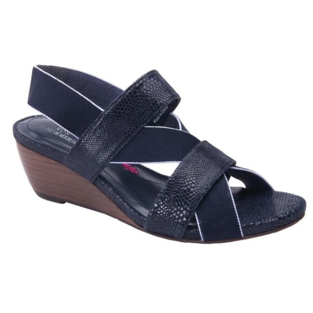 Ros Hommerson Navy Blue Wedge Slingback Wynona Sandal Sz 10.5 WW Strappy Fairy